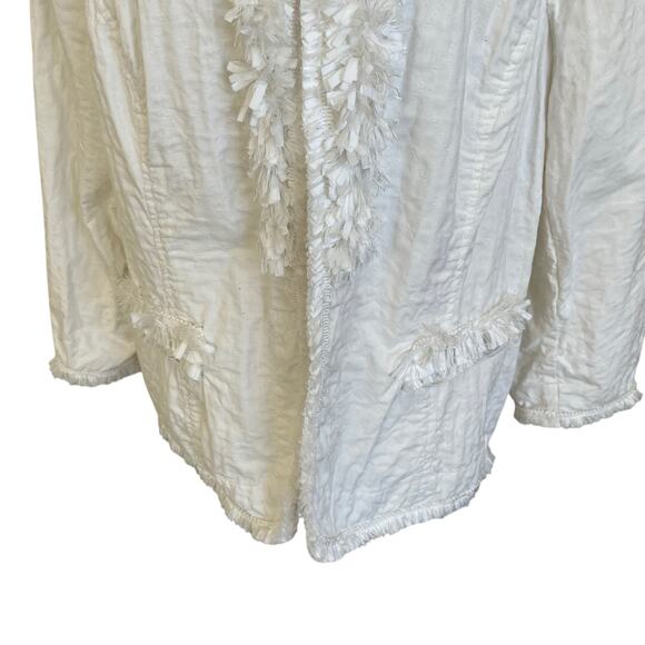 Chico's Jacket Women's 3 16/18 XL White Linen Blend Eyelash Fringe Trim Lined - Picture 3 of 11